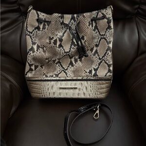 Brahmin Black and Tan Snakeskin Shoulder Bag